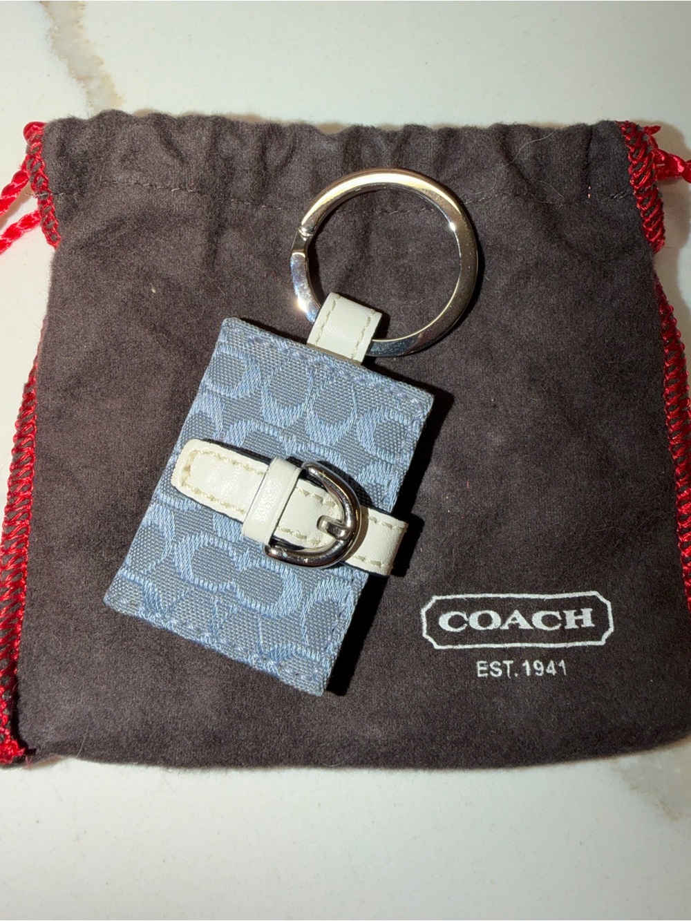 Coach Rare! Photo Book Key/Bag Charm in Blue and white with a vintage dustbag
